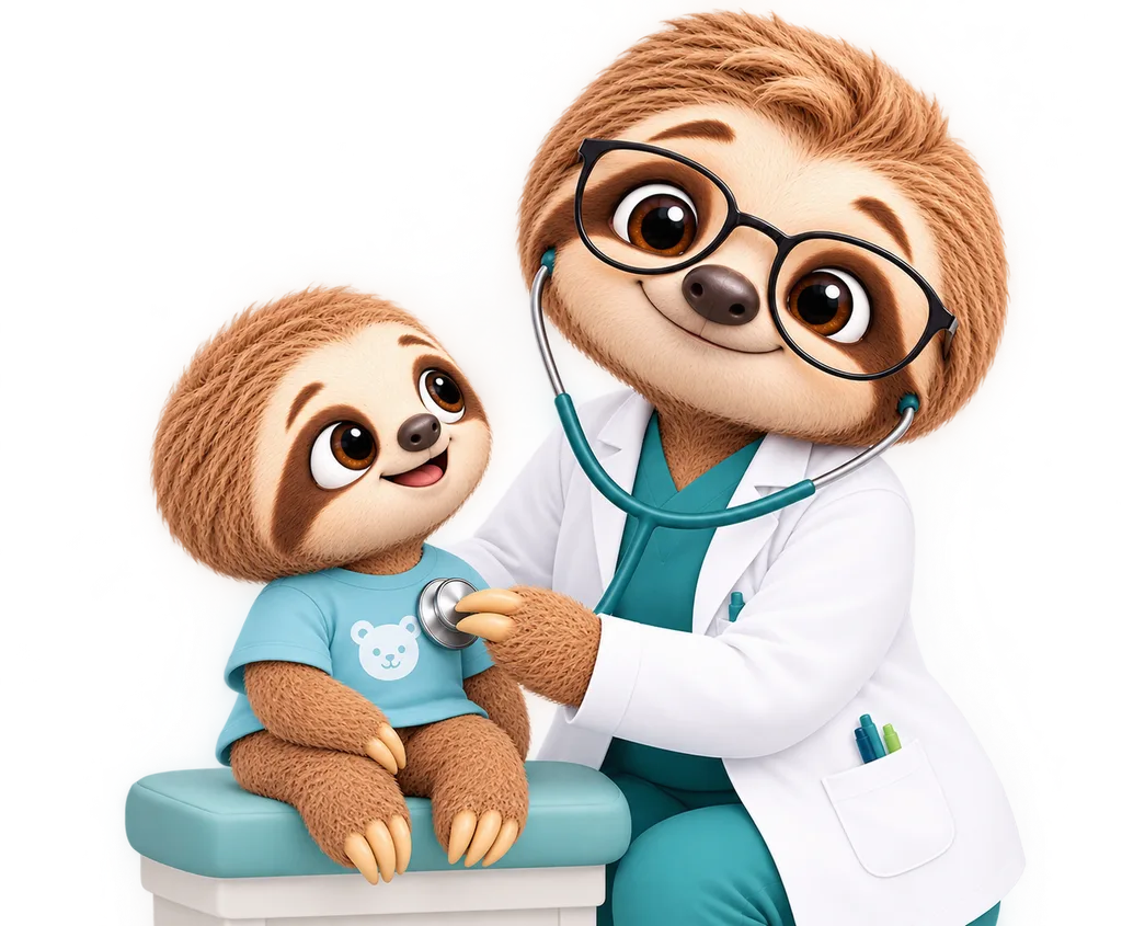 A paediatrician with a happy child and parent